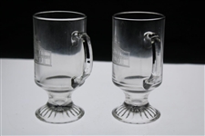 Two (2) Augusta National Golf Club Glass 'Clubhouse' Logo Pedestal Coffee Mugs