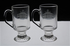 Two (2) Augusta National Golf Club Glass 'Clubhouse' Logo Pedestal Coffee Mugs