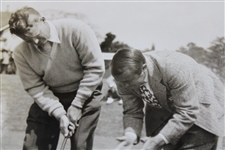 Gene Sarazen Lining Up A Putt With A Fellow Golfer Press Photo