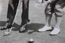 Gene Sarazen Lining Up A Putt With A Fellow Golfer Press Photo