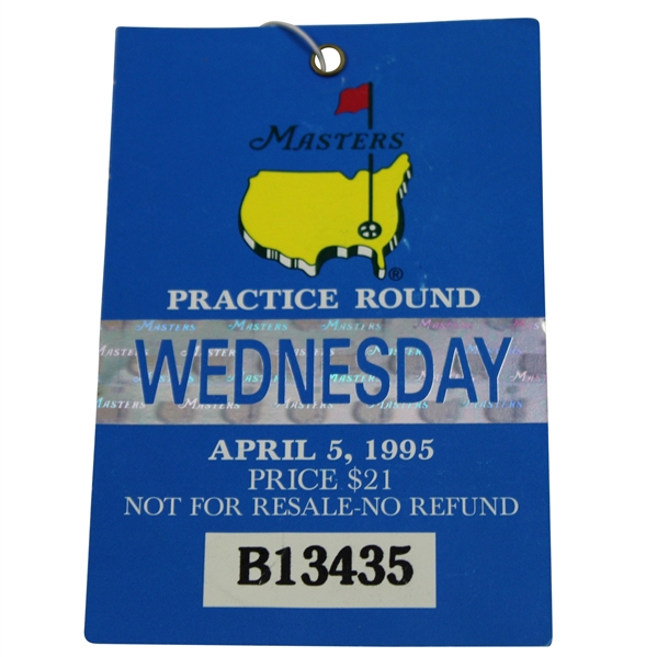1995 Masters Tournament Wednesday Practice Rd Ticket #B13435 - Tiger Woods Masters Debut