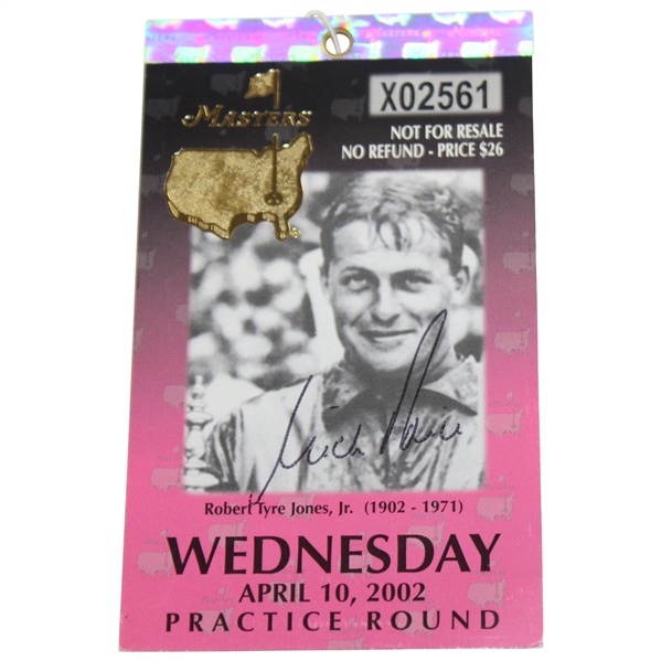 Par 3 Champ Nick Price Signed 2002 Masters Wednesday Ticket JSA ALOA