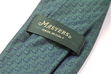Masters Made in Italy Collection Dark Green Silk Tie with Navy Mini Logo Pattern