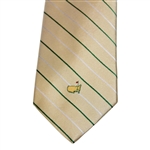 Masters Made in Italy Yellow Silk Necktie with Dark Green and White Thin Stripes