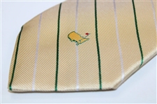 Masters Made in Italy Yellow Silk Necktie with Dark Green and White Thin Stripes