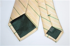 Masters Made in Italy Yellow Silk Necktie with Dark Green and White Thin Stripes