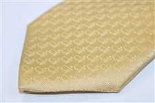 Masters Made in Italy Yellow Gold Silk Tie with Mini Logo Woven Damask Pattern
