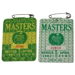 1980 & 1982 Masters Tournament Badges - Seve Ballesteros and Craig Stadler Winners