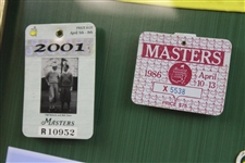 Tiger Woods & Jack Nicklaus Signed Undated Masters Embroidered Flag w/Badge & Photo Display - Framed Full JSA #YY68309