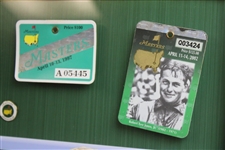 Tiger Woods & Jack Nicklaus Signed Undated Masters Embroidered Flag w/Badge & Photo Display - Framed Full JSA #YY68309