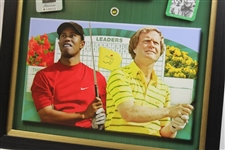 Tiger Woods & Jack Nicklaus Signed Undated Masters Embroidered Flag w/Badge & Photo Display - Framed Full JSA #YY68309
