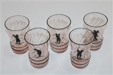 Glass Golfer Theme Art Deco Shaker w/Five (5) Golfer Theme Shot Glasses