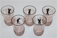 Glass Golfer Theme Art Deco Shaker w/Five (5) Golfer Theme Shot Glasses