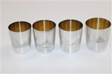 c.1910 Four (4) Golf Theme Meriden Britannia Shot Glasses w/Leather Case