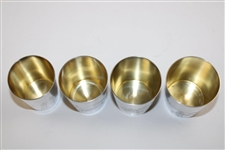 c.1910 Four (4) Golf Theme Meriden Britannia Shot Glasses w/Leather Case