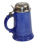 c.1900 Blue Lenox Ceramic Golf Scene Stein w/ Sterling Silver Lid