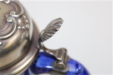 c.1900 Blue Lenox Ceramic Golf Scene Stein w/ Sterling Silver Lid