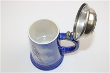 c.1900 Blue Lenox Ceramic Golf Scene Stein w/ Sterling Silver Lid
