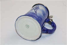 c.1900 Blue Lenox Ceramic Golf Scene Stein w/ Sterling Silver Lid