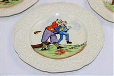 c.1930's Set Of Four (4) Crown Ducal Florentine Ceramic Golf Scene Plates Made In England