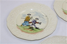 c.1930's Set Of Four (4) Crown Ducal Florentine Ceramic Golf Scene Plates Made In England