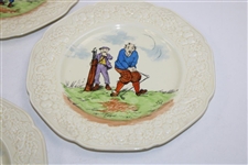c.1930's Set Of Four (4) Crown Ducal Florentine Ceramic Golf Scene Plates Made In England