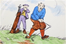 c.1930's Set Of Four (4) Crown Ducal Florentine Ceramic Golf Scene Plates Made In England