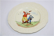 c.1930's Set Of Four (4) Crown Ducal Florentine Ceramic Golf Scene Plates Made In England