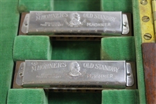 Babe Zaharias' Personal Used Set of (9) Horner Harmonicas in Mahogony Box