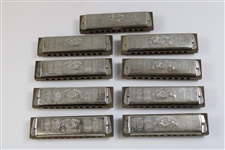 Babe Zaharias' Personal Used Set of (9) Horner Harmonicas in Mahogony Box