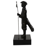 Caddy Boy with Bag & Clubs Holding Up Flagstick with 'Red Run' Invitational Flag