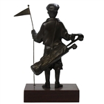 Caddy Boy with Bag & Clubs Holding Up Flagstick with 'Red Run' Invitational Flag