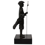 Caddy Boy with Bag & Clubs Holding Up Flagstick with 'Red Run' Invitational Flag