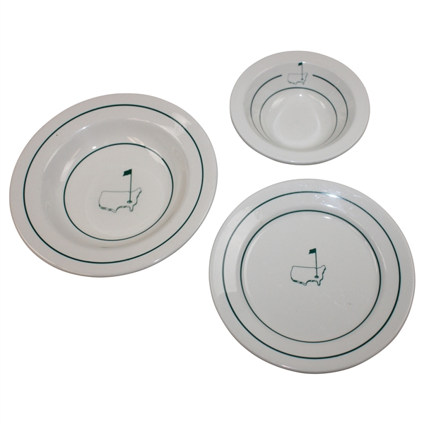 Three (3) Classic Masters Logo Ceramic Dishes - Plate, Bowl & Salad Bowl
