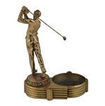 Post Swing Golfer Gold Tone Statue/Ash Tray
