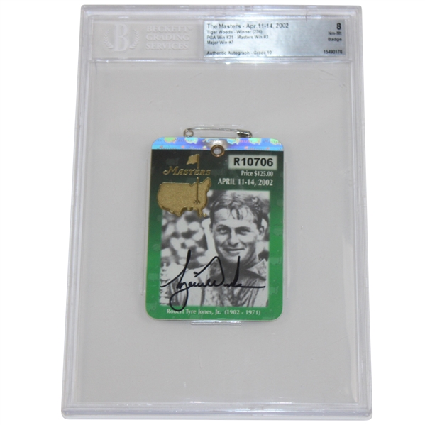 Tiger Woods Signed 2002 Masters SERIES Badge #R10706 BGS Auto Grade 10