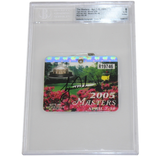 Tiger Woods Signed 2005 Masters SERIES Badge #R19746 BGS Auto Grade 10