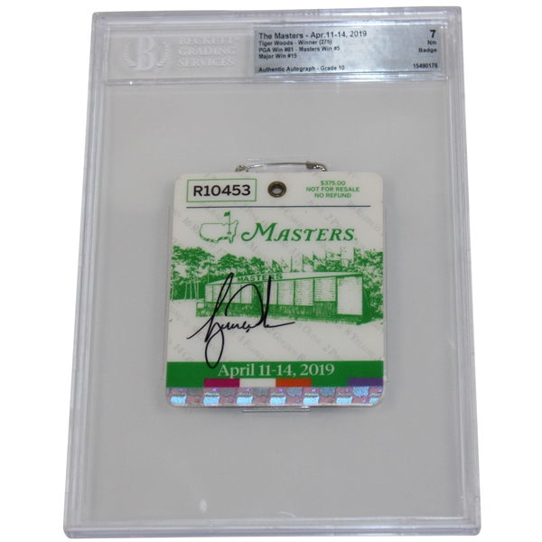 Tiger Woods Signed 2019 Masters SERIES Badge #R10453 BGS Auto Grade 10