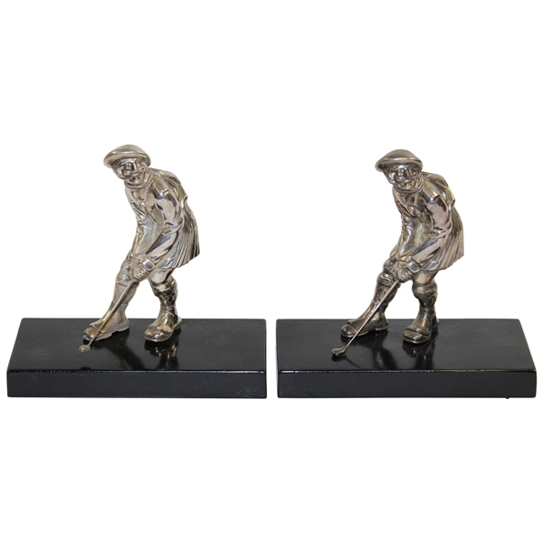 Pair of Silver Plated Golfer Bookends in Kilts