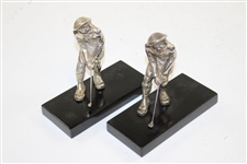 Pair of Silver Plated Golfer Bookends in Kilts