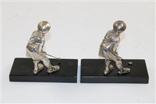 Pair of Silver Plated Golfer Bookends in Kilts