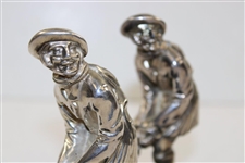 Pair of Silver Plated Golfer Bookends in Kilts
