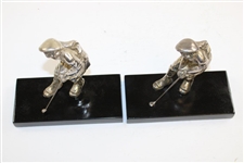 Pair of Silver Plated Golfer Bookends in Kilts
