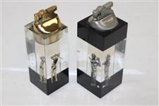 Pair Of Vintage Acrylic Golfer Themed Table Lighters