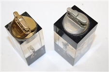 Pair Of Vintage Acrylic Golfer Themed Table Lighters