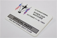 1983 Ryder Cup Matches at PGA National G.C. Official Party Badge