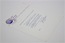 Helen Lengfeld Signed 1969 California Women's Amateur Contestant Acceptance Letter Pebble Beach Tournament Invitation