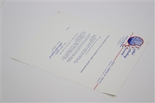Helen Lengfeld Signed 1969 California Women's Amateur Contestant Acceptance Letter Pebble Beach Tournament Invitation