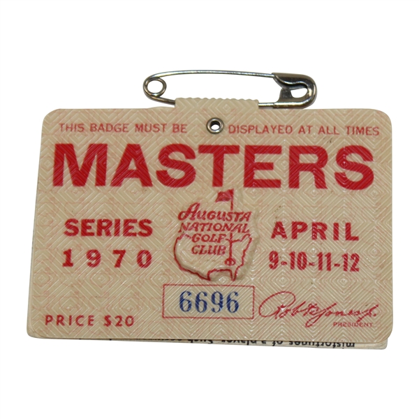 1970 Masters Tournament SERIES Badge #6696 - Billy Casper Win