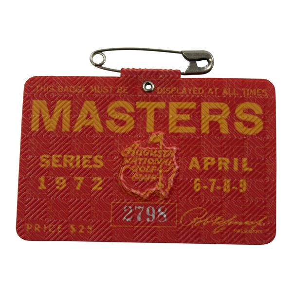 1972 Masters Tournament SERIES Badge #2798 - Jack Nicklaus Win